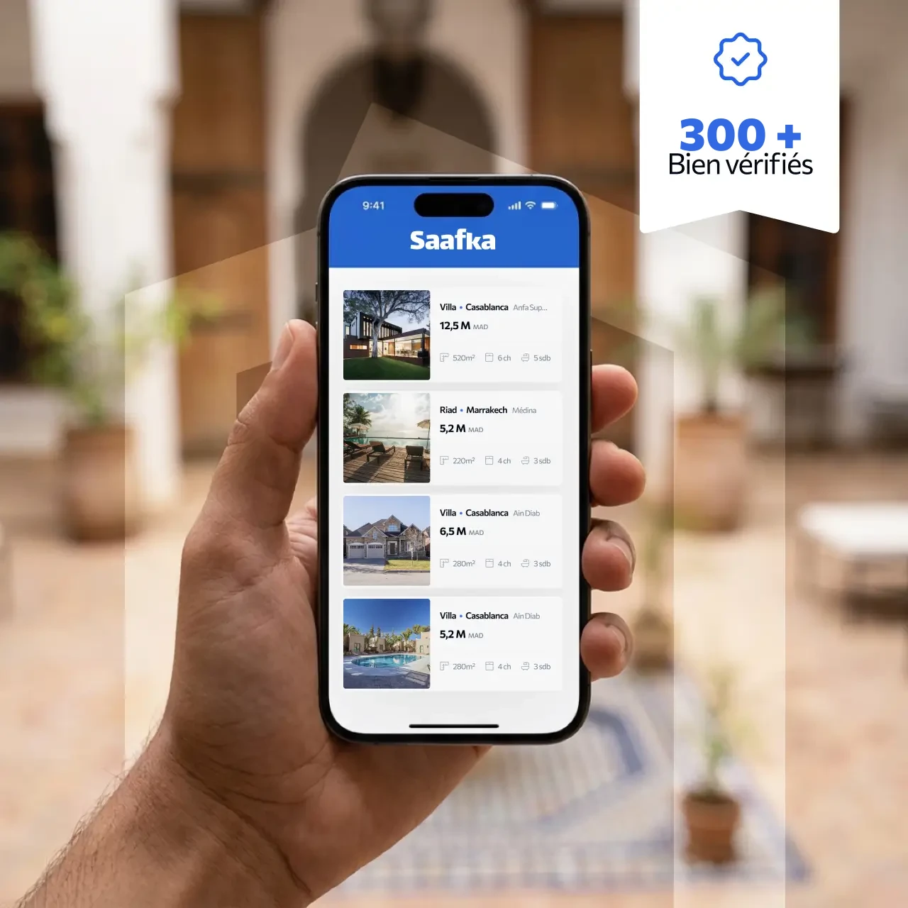 L'application SAAFKA dans la main — plus de 300 logements vérifiés